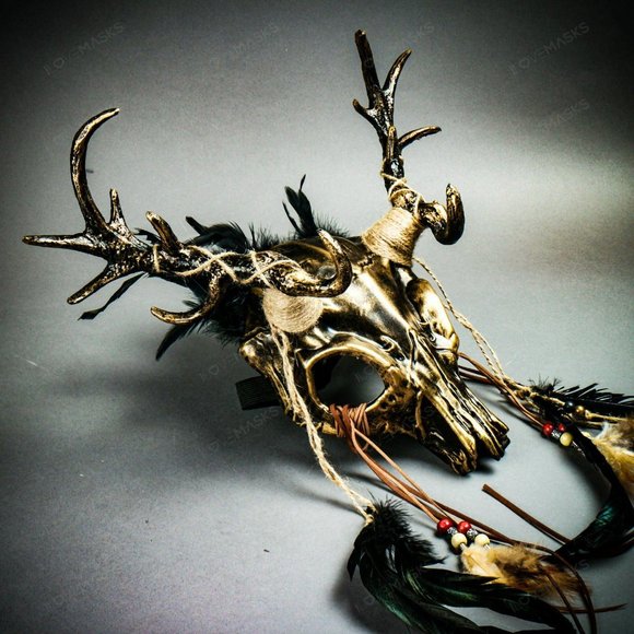 GOLD Antelope Devil Deer Horn Skull Masquerade NEW - Picture 5 of 10